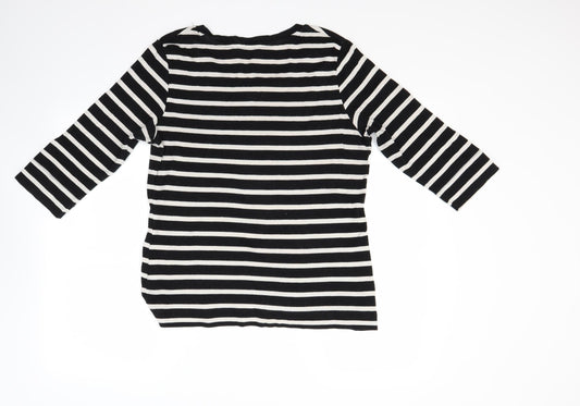 U Womens Black Striped Pullover Jumper Size L