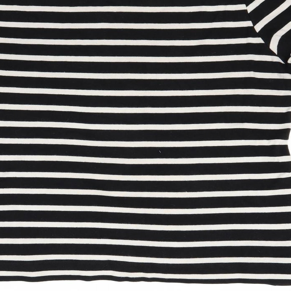 Brand and care label for U women’s black striped jumper, size L