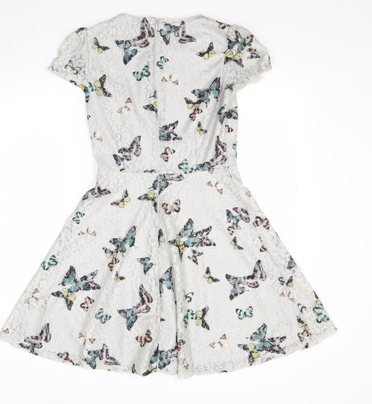 Oasis Womens Grey Floral Fit & Flare Size XS