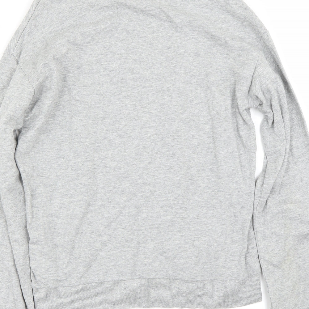 Brand and care label for H&M women’s grey jumper, size S