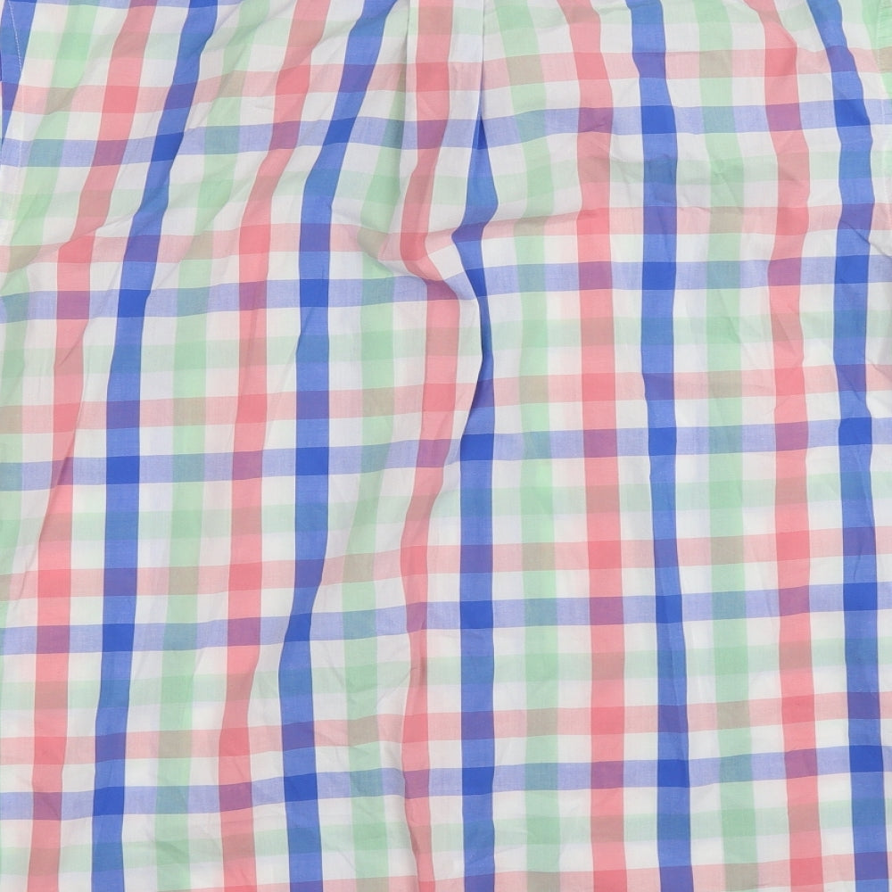 Brand and care label for Savile Row men’s multicoloured check button-up, size M