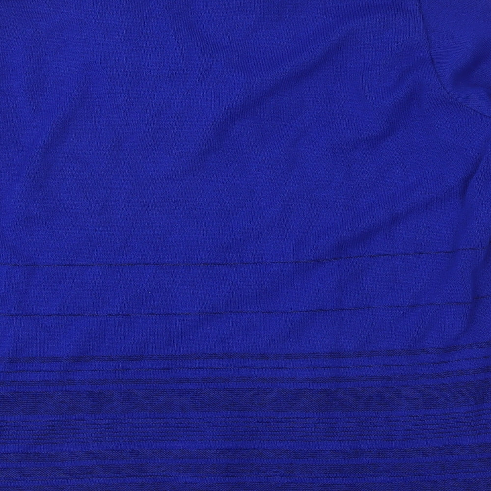 Brand and care label for Envy women’s blue striped knit jumper, size M
