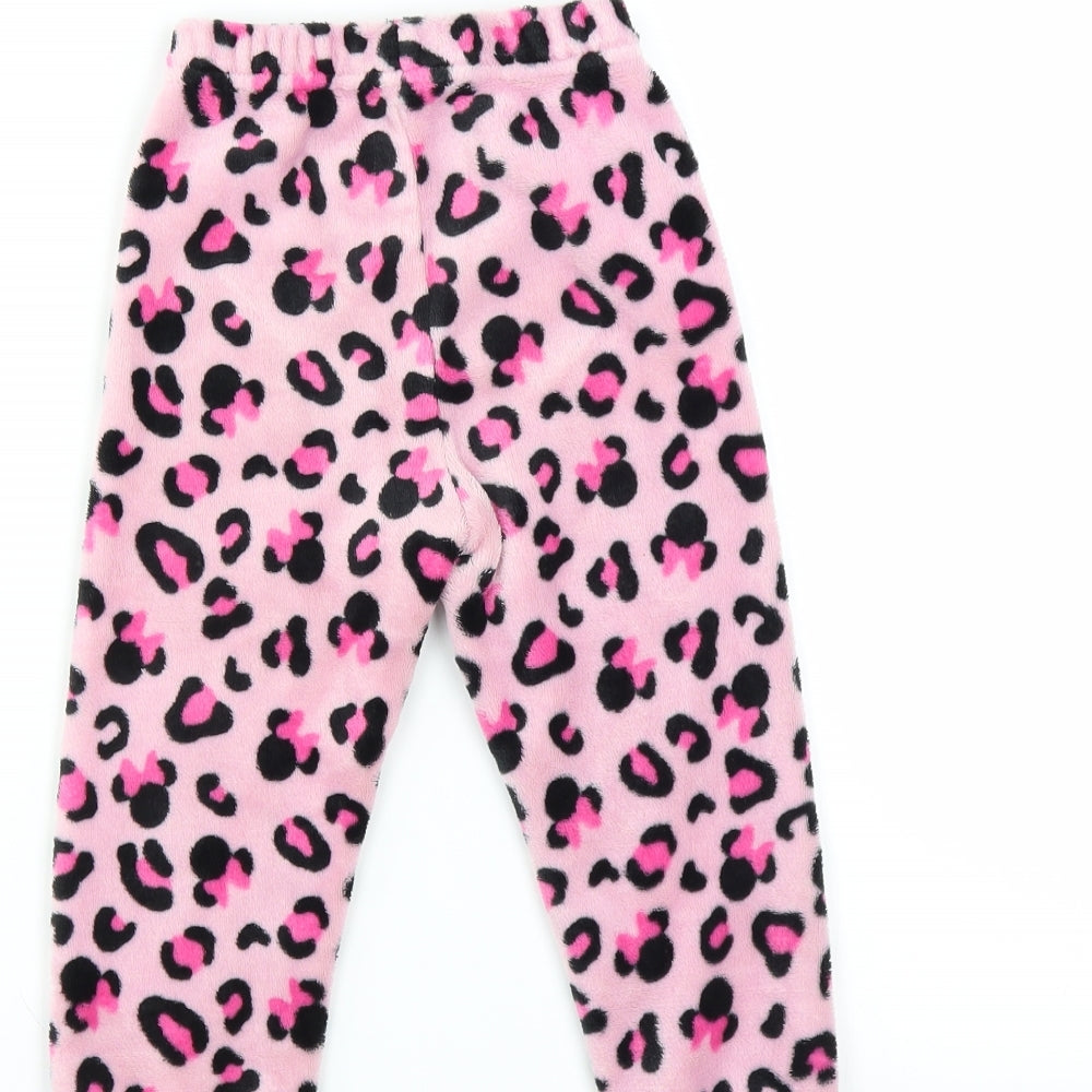 Brand and care label for Disney girls’ pink solid pyjama pants, size 4, years - minnie mouse