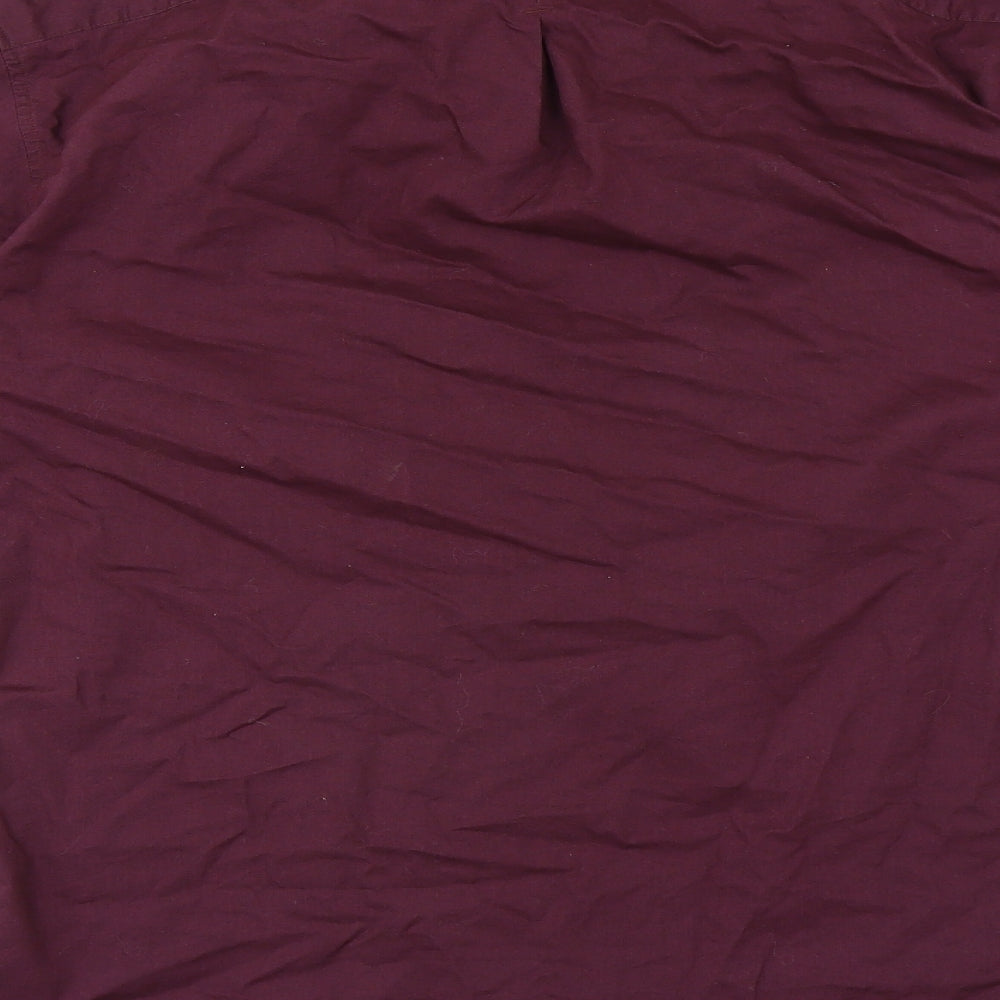 Brand and care label for River Island men’s purple button-up, size L