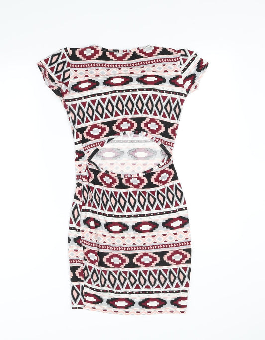 Boohoo Womens Pink Geometric Fit & Flare Size 8