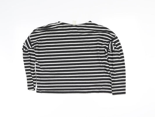 Basic Womens Black Striped Basic T-Shirt Size S