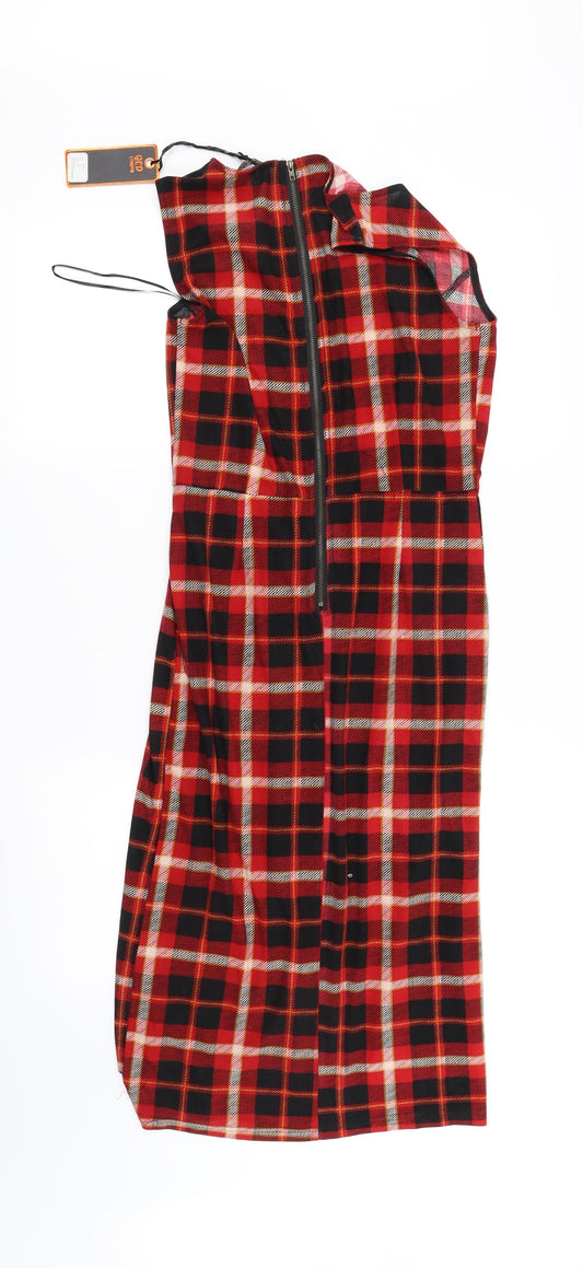 qed london Womens Orange Check Fit & Flare Size S