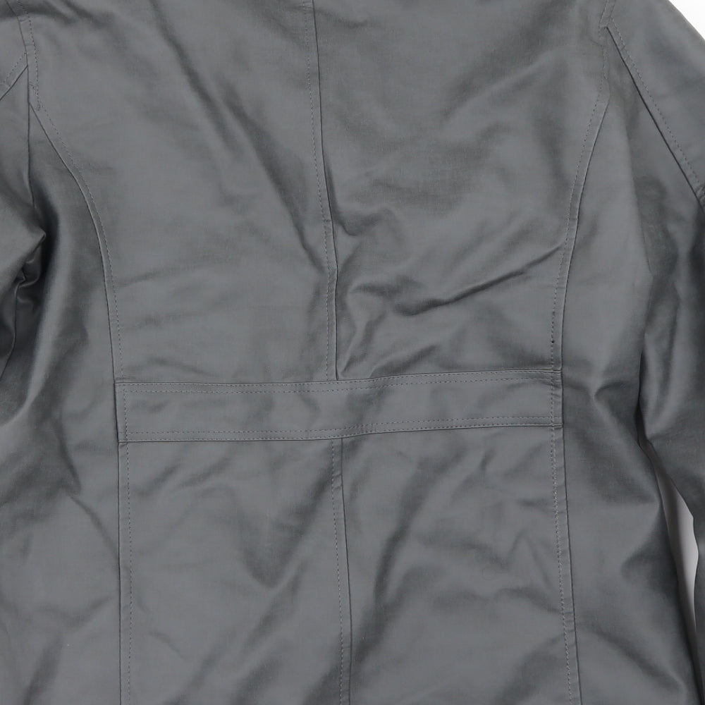 Brand and care label for Preworn women’s grey jacket, size L