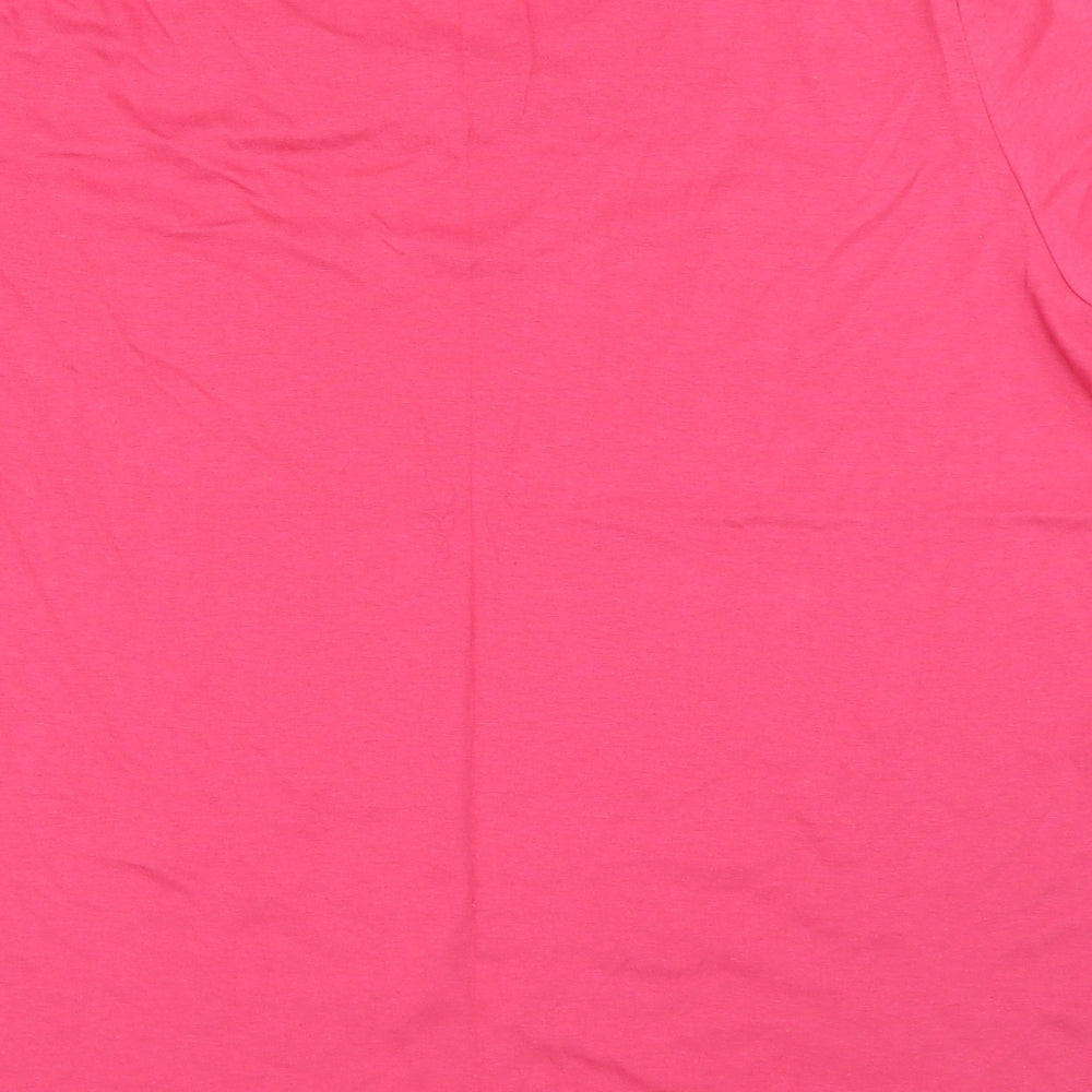 Brand and care label for Bella Beau women’s pink basic t-shirt, size L