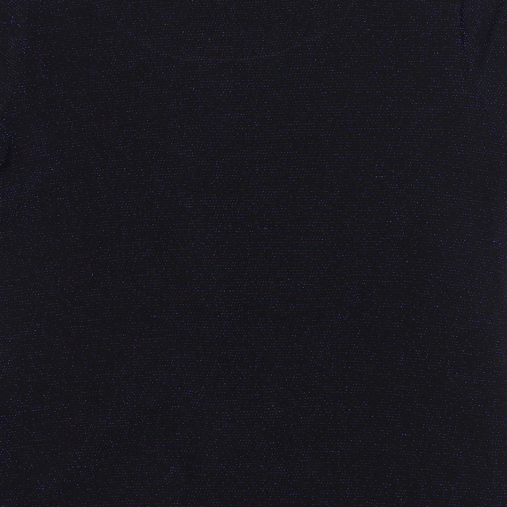 Brand and care label for Anothology women’s blue basic t-shirt, size UK 16, - blue glitter