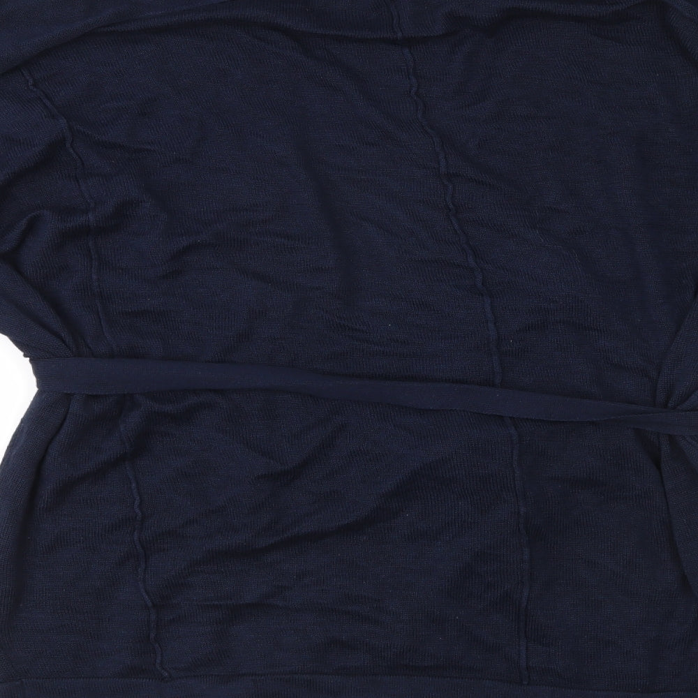 Brand and care label for Next women’s blue knit cardigan jumper, size M