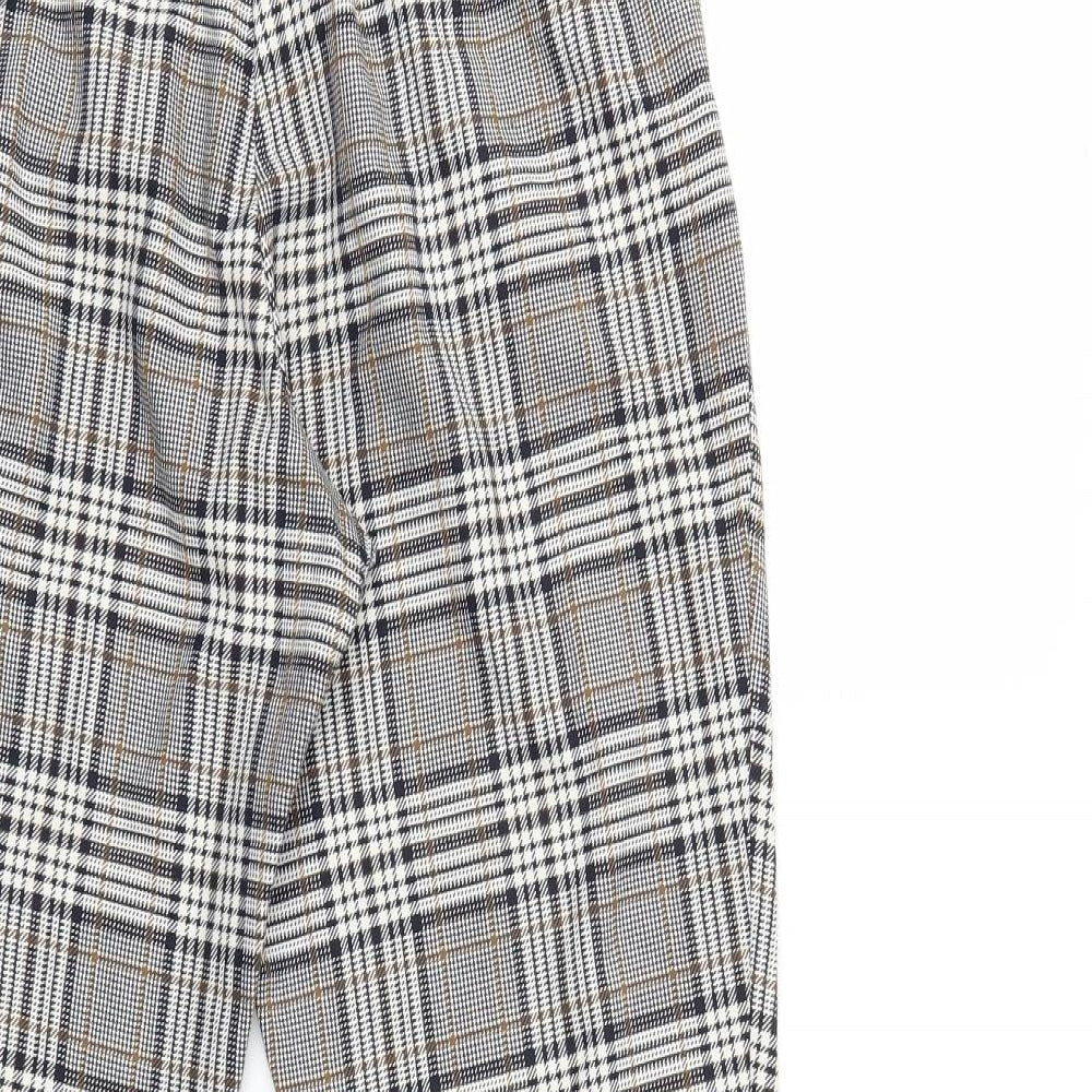 Brand and care label for RIVER IS women’s grey check trousers, size UK 10, 25-inch leg