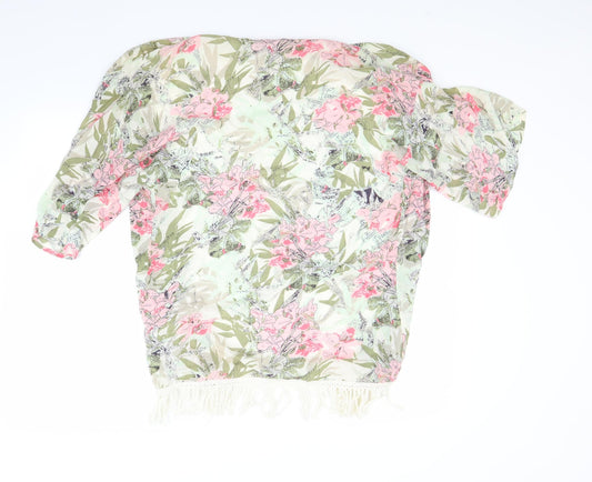 Preworn Womens Green Floral Basic Blouse Size S
