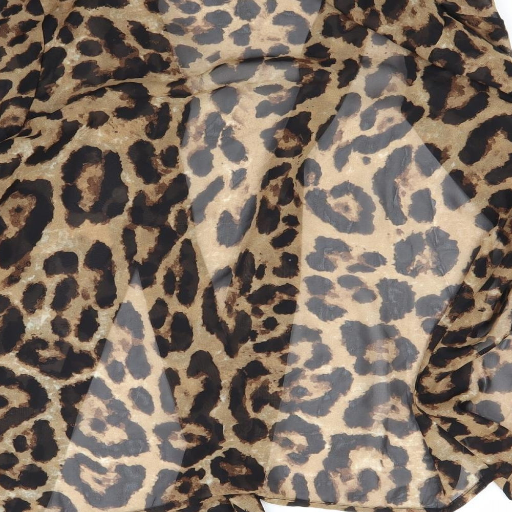 Brand and care label for Quiz women’s brown animal print basic blouse, size UK 8