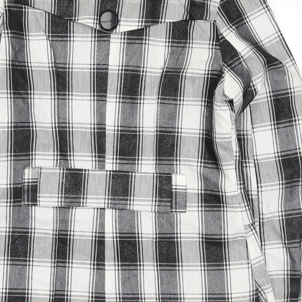 Brand and care label for kiss fashion women’s white plaid jacket blazer, size S