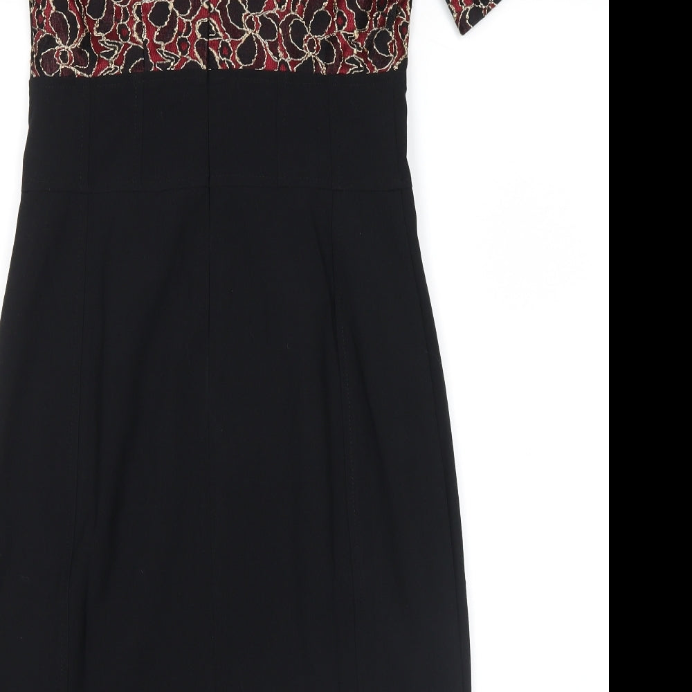 Brand and care label for Collection london women’s black floral shirt dress, size UK 8