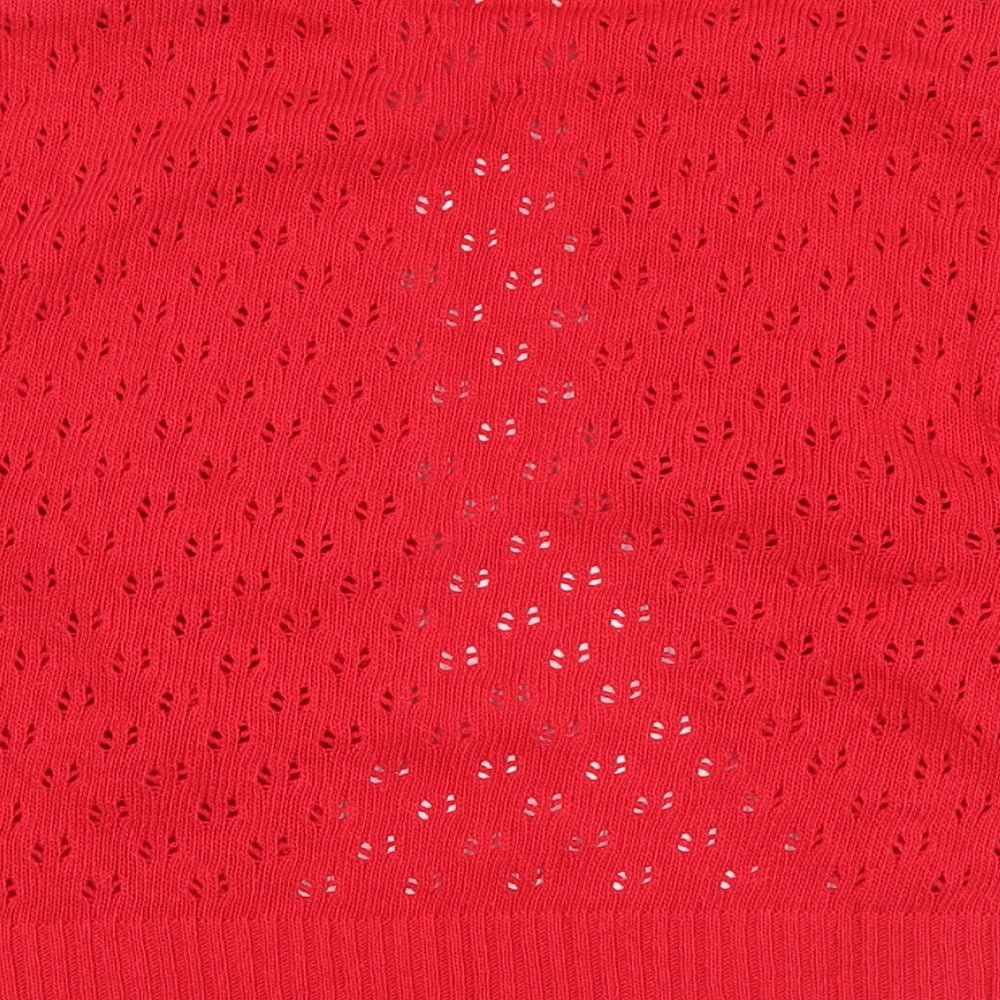 Brand and care label for glamarose women’s red cardigan jumper, size UK 12