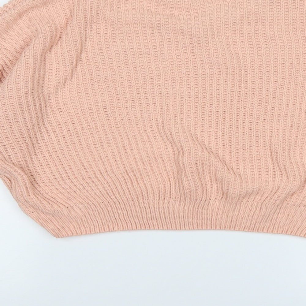 Brand and care label for PRETTYLITTLETHING women’s pink knit jumper, size M