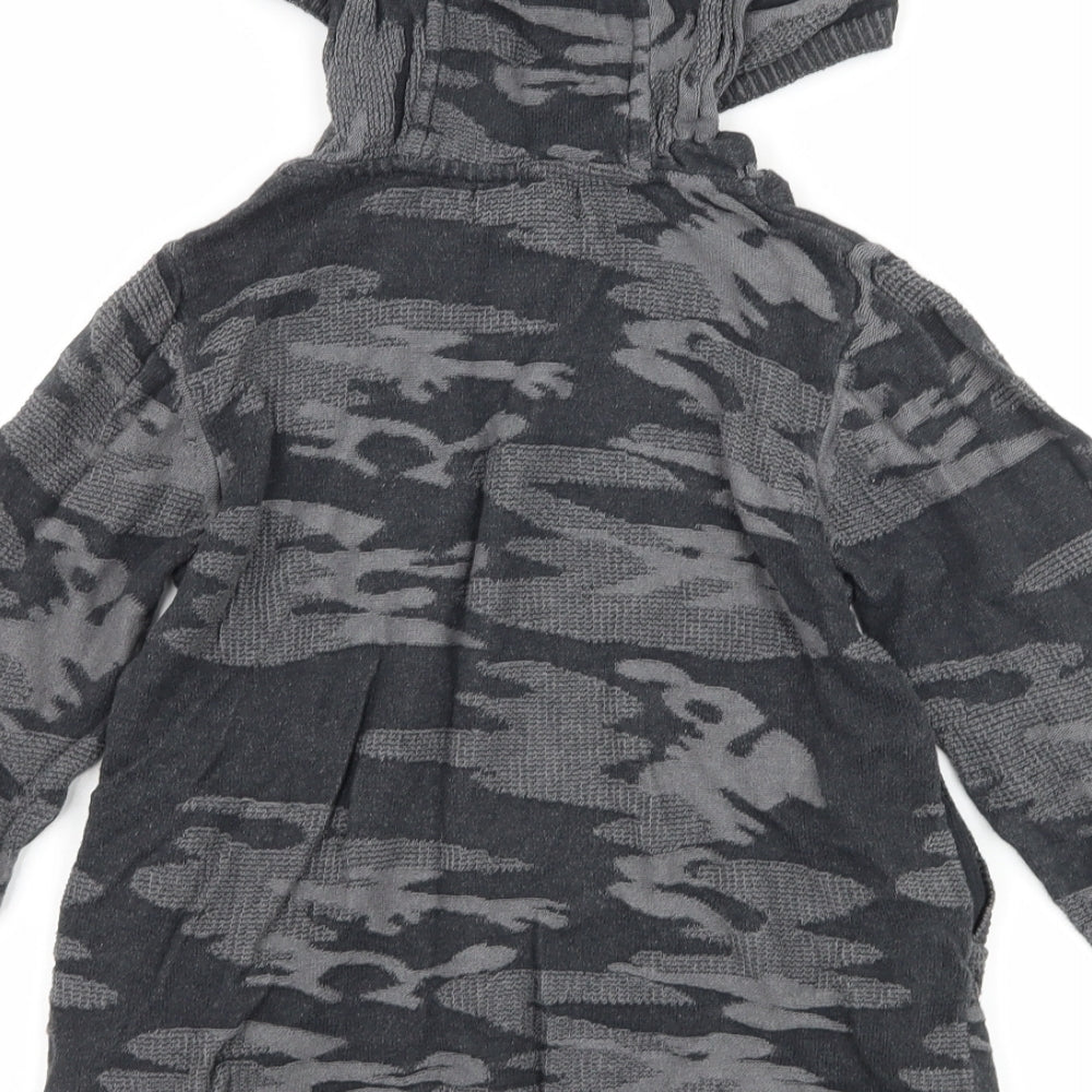 Brand and care label for Next boys’ grey camouflage pullover hoodie, size 6, years