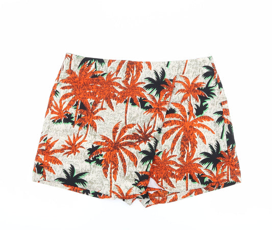 Additional front view of urmoda women’s beige floral hot pants shorts, size L