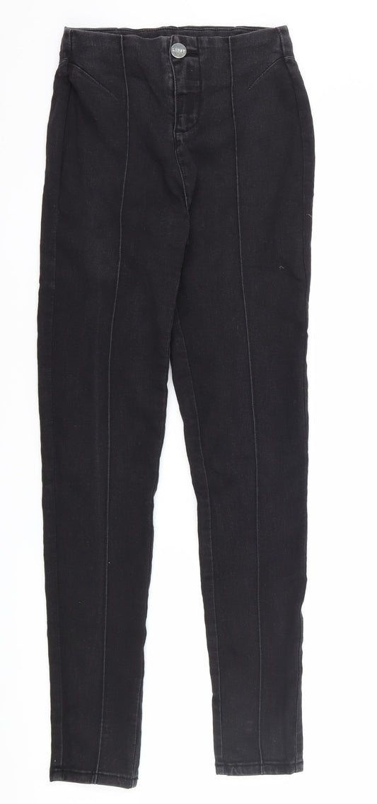 Additional front view of Lipsy women’s black denim skinny jeans, size UK 8, 29-inch leg