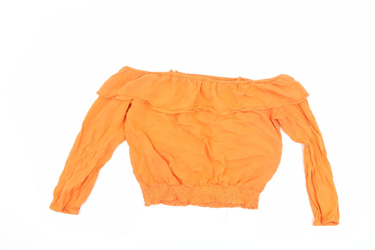 H&M Girls Orange Basic T-Shirt Size 14 Years - Cut Out Shoulder