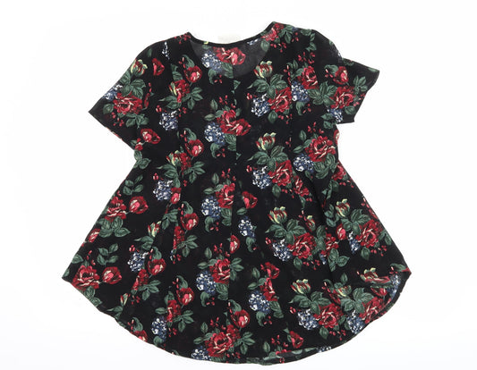 Pins & Needles Womens Black Floral Basic T-Shirt Size XS
