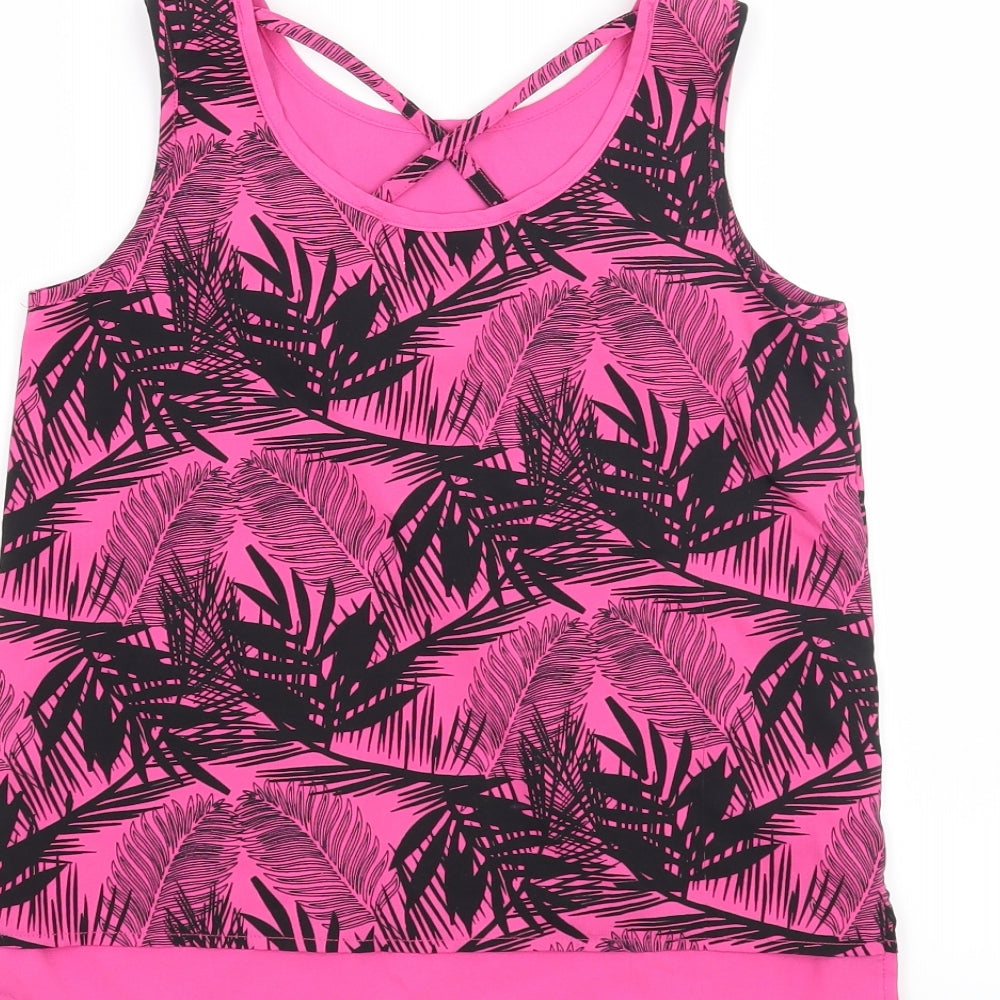 Brand and care label for Pep&Co girls’ pink floral basic tank, size 8-9, years