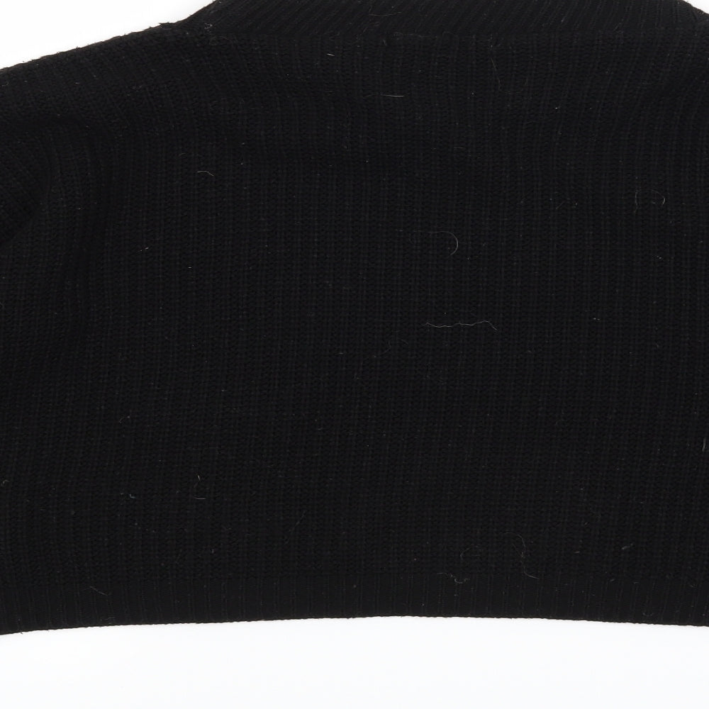 Brand and care label for Boohoo women’s black jumper, size M