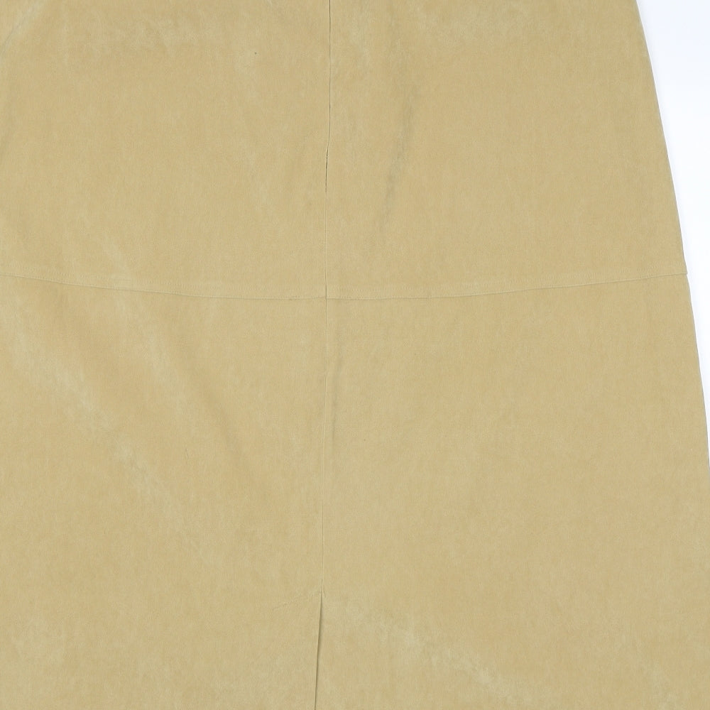 Brand and care label for Plus Collection women’s yellow a-line skirt, size UK 22