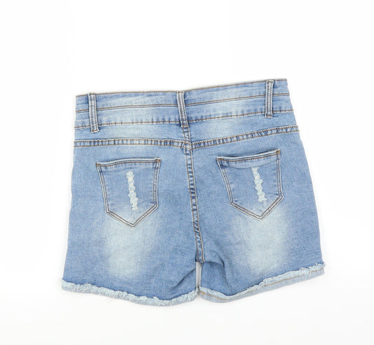 Preworn Womens Blue Denim Hot Pants Shorts Size 6 - DISTRESSED
