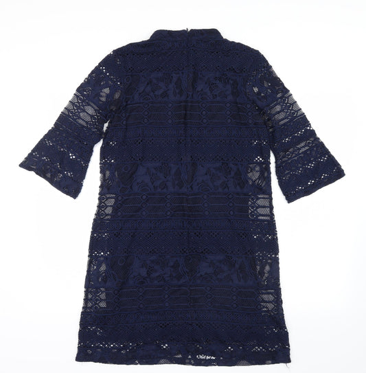 Warehouse Womens Blue Geometric Lace Mini Size 10