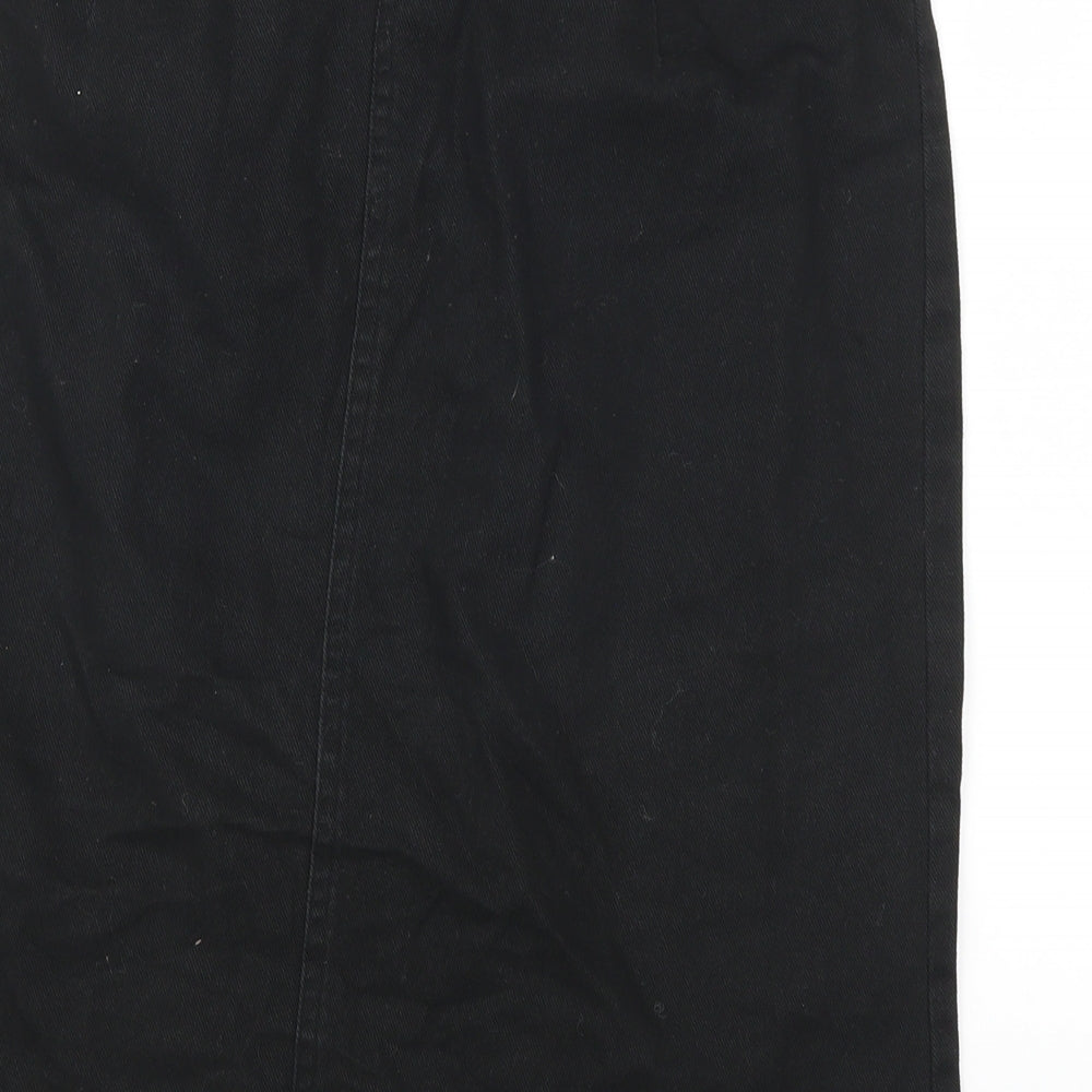 Brand and care label for L&L women’s black denim straight & pencil skirt, size UK 30, in - distressed