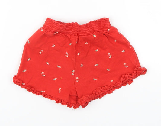 Mothercare Girls Red Cropped Trousers Size 6-9 Months - Strawberries