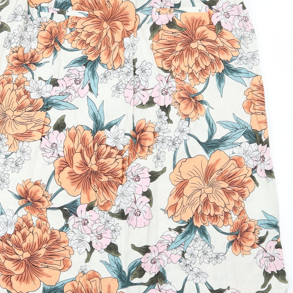 Brand and care label for Anthology women’s multicoloured floral a-line skirt, size UK 18