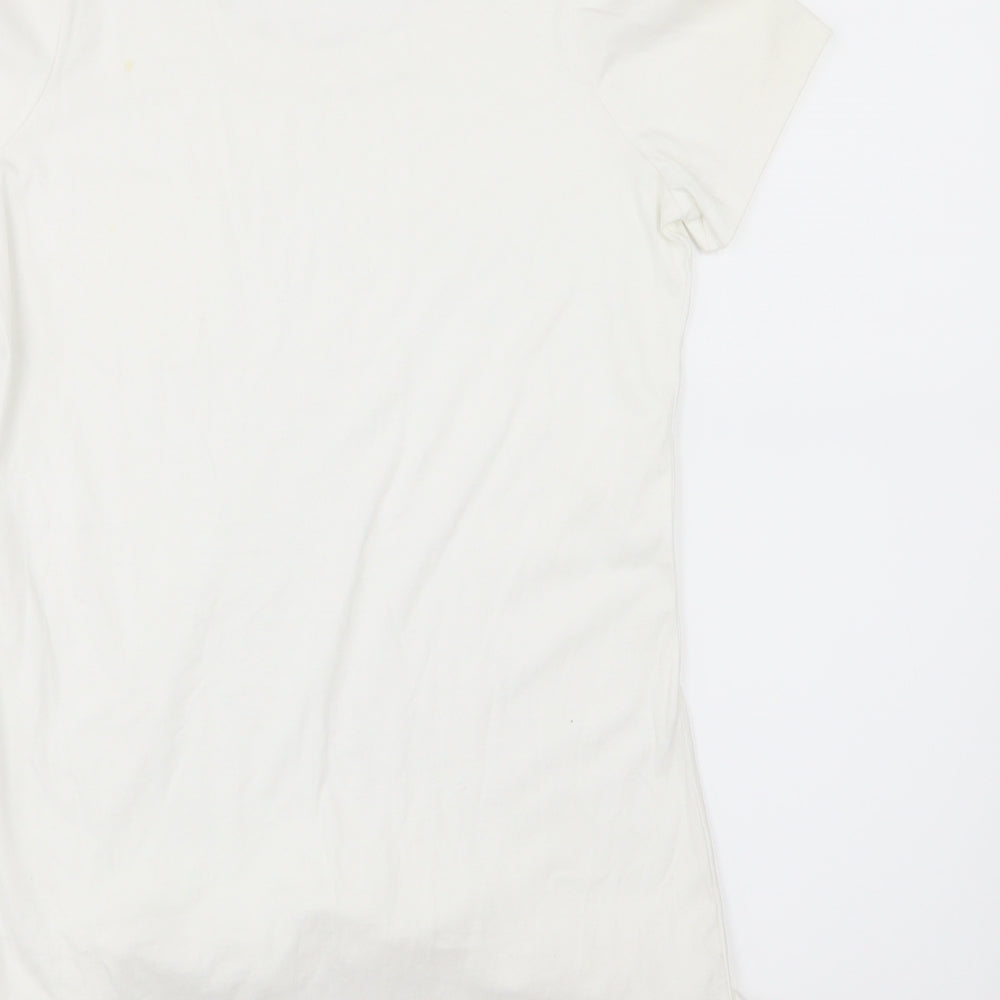 Brand and care label for Next women’s white jersey basic t-shirt, size UK 8, - dipped hem