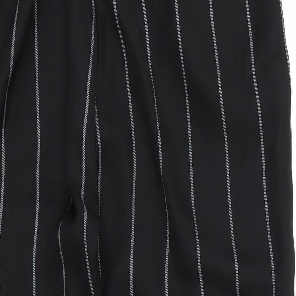 Brand and care label for Missguided women’s black striped chiffon trousers, size UK 10, 24-inch leg