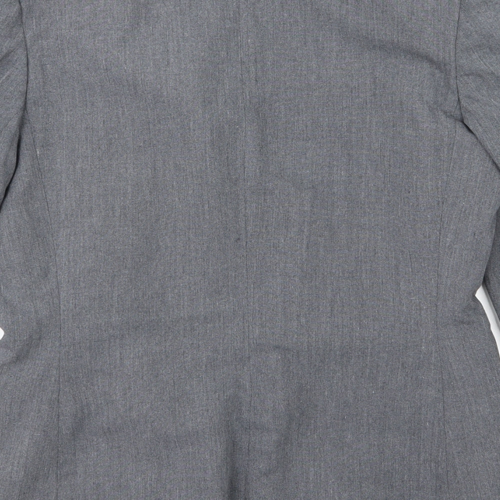 Brand and care label for Dorothy Perkins women’s grey rayon jacket suit jacket, size UK 12