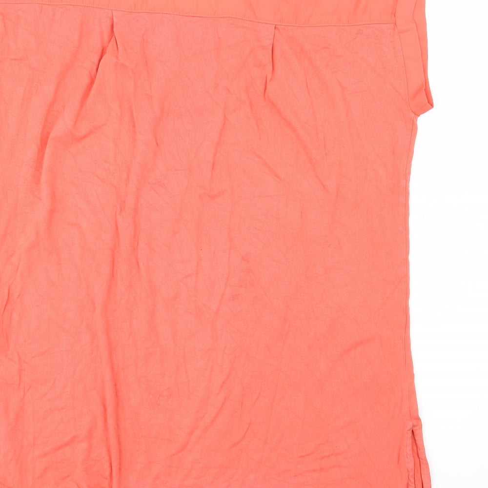 Brand and care label for Next women’s pink jersey basic t-shirt, size UK 14