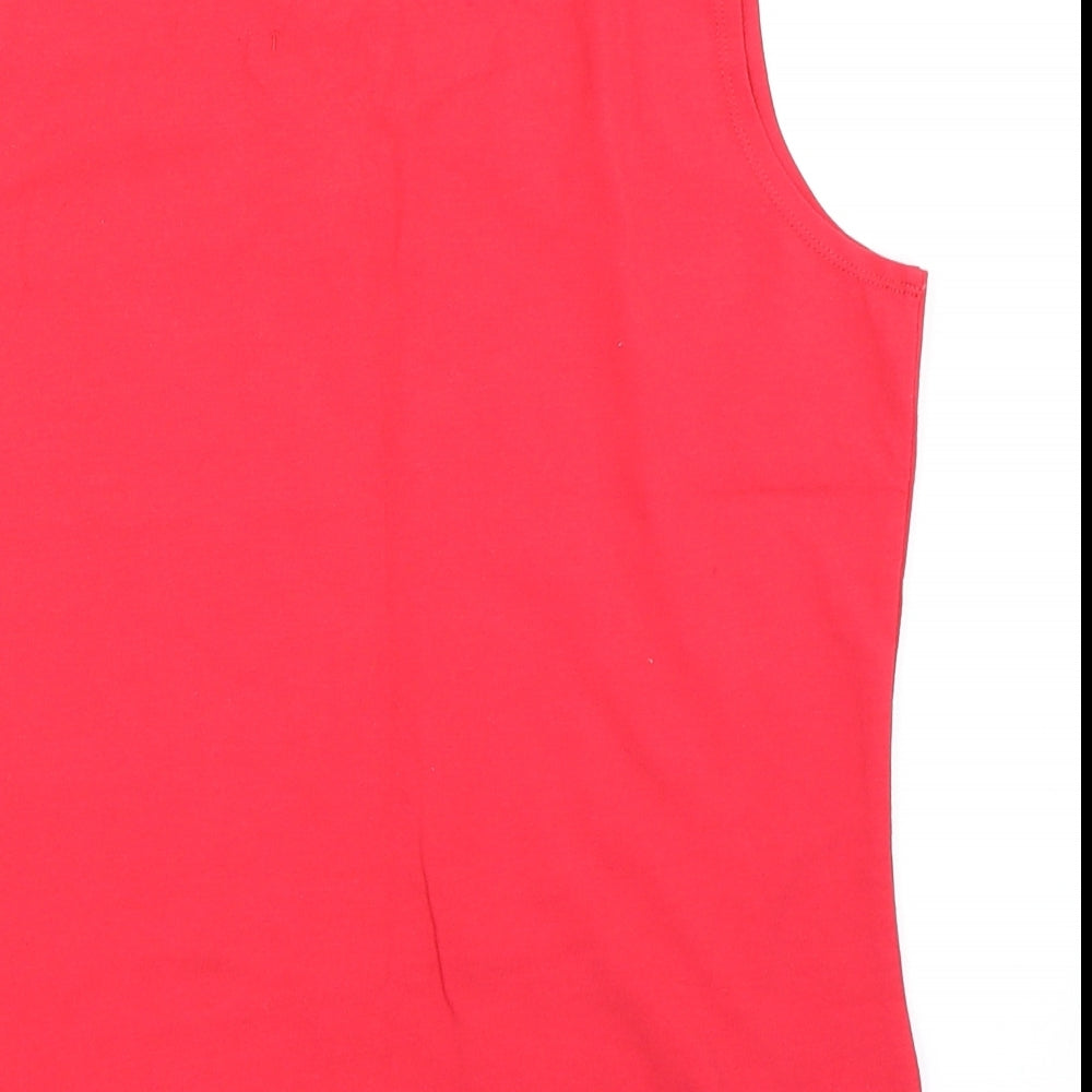 Brand and care label for Sydney Easton women’s pink basic tank, size M