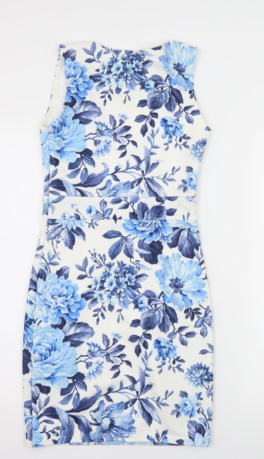 Voulez-Vous Womens White Floral Jersey Sheath Size 8