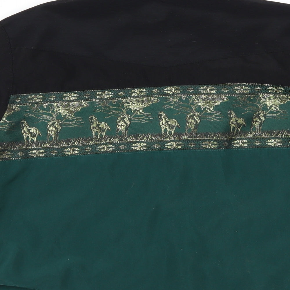 Brand and care label for el norte no boys’ green geometric button-up, size L