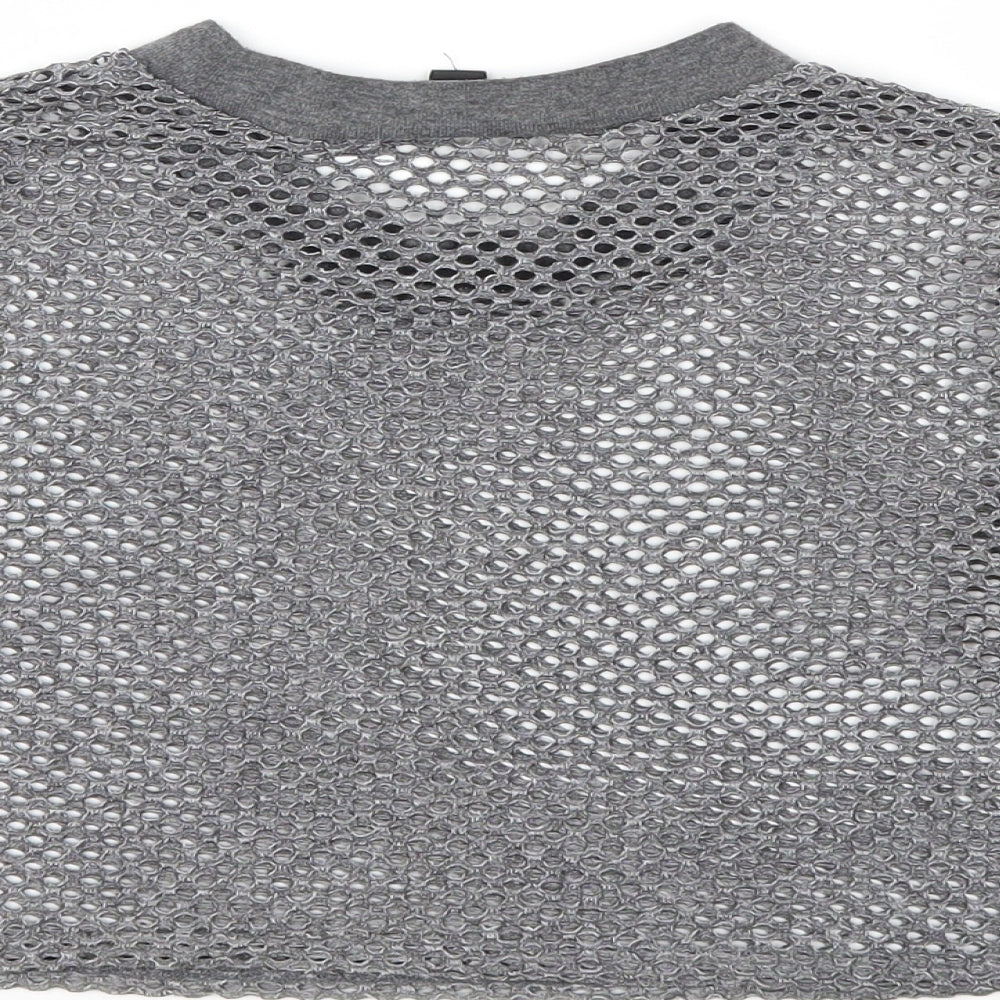 Brand and care label for Topshop women’s grey basic t-shirt, size UK 10