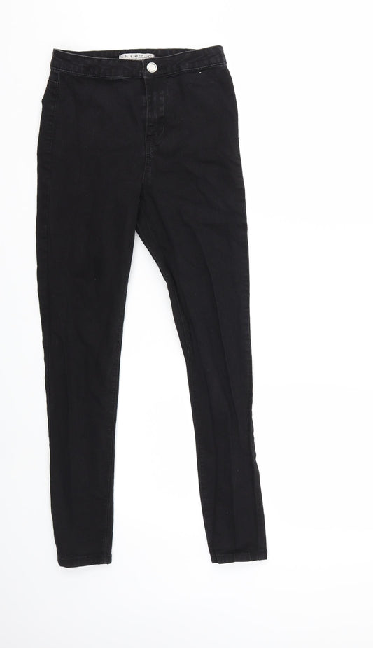 Additional front view of Denim & Co. women’s black denim skinny jeans, size UK 8, 26-inch leg