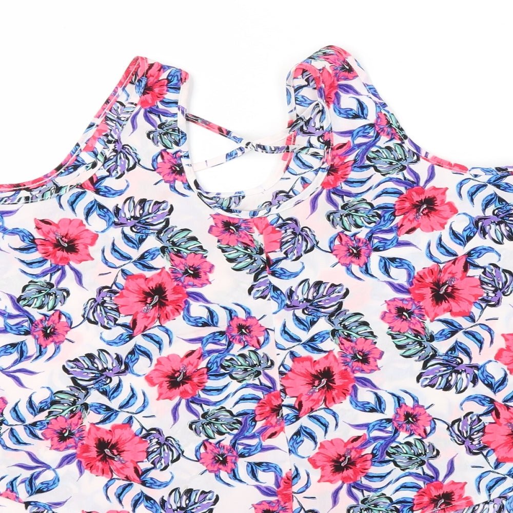 Brand and care label for Primark girls’ pink floral basic t-shirt, size 11-12, years