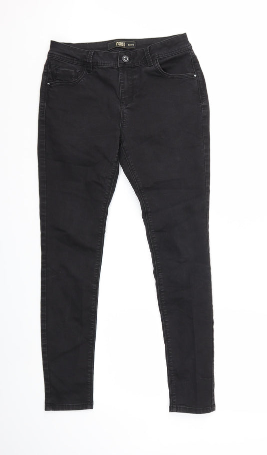 Additional front view of Dunnes women’s black denim skinny jeans, size UK 10, 28-inch leg