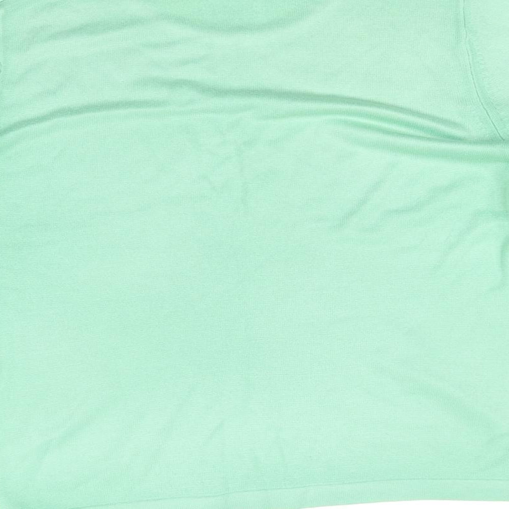 Brand and care label for Papaya women’s green basic t-shirt, size L