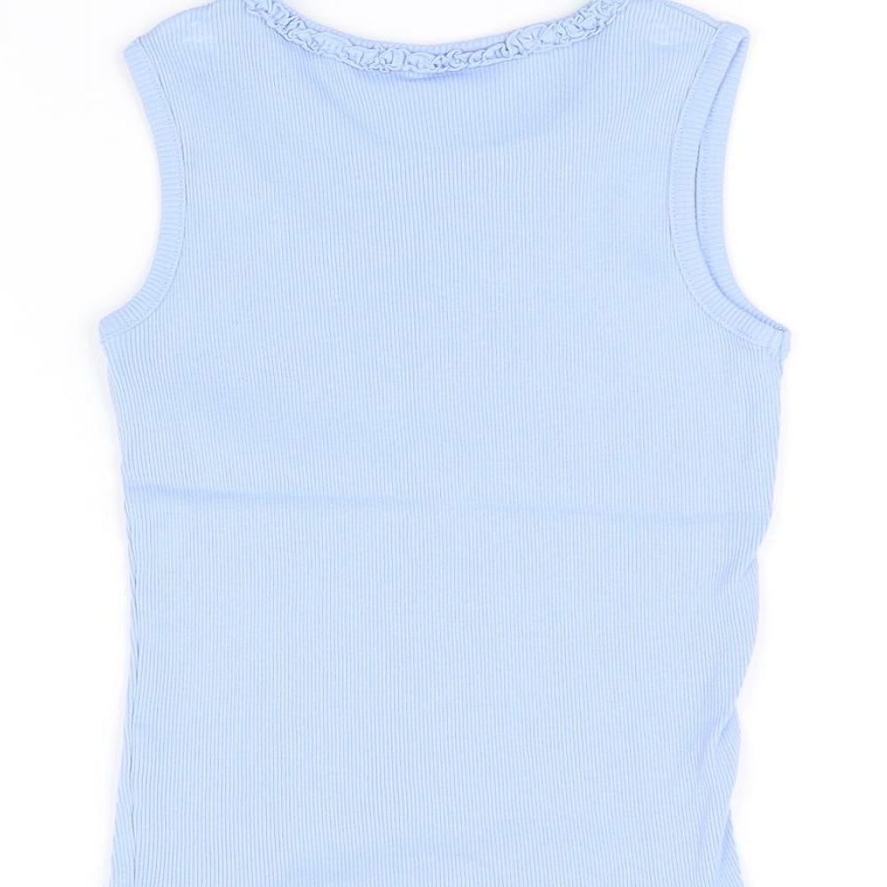 Brand and care label for George girls’ blue basic t-shirt, size 6, years