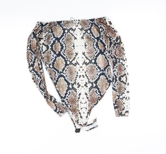 pretty little thing Womens White Animal Print Playsuit One-Piece Size M L10 in