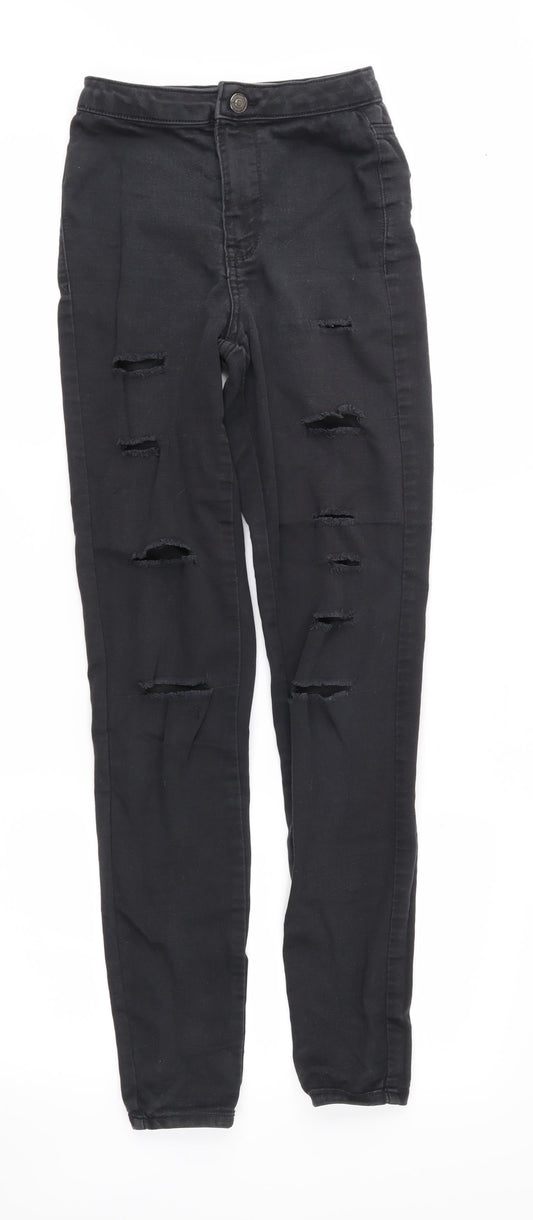 Additional front view of Denim & Co. women’s black denim skinny jeans, size UK 4, 28-inch leg